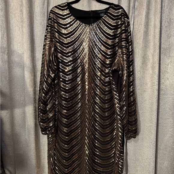 Ashley Stewart Black and Gold Long Sleeve Dress - Picture 2 of 4